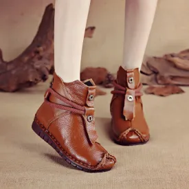 New autumn and winter first layer leather flat-bottom soft-soled booties