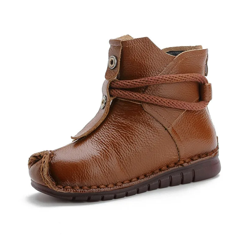 New autumn and winter first layer leather flat-bottom soft-soled booties