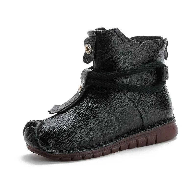 New autumn and winter first layer leather flat-bottom soft-soled booties