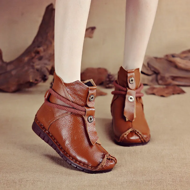 New autumn and winter first layer leather flat-bottom soft-soled booties