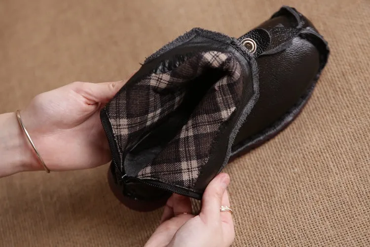 New autumn and winter first layer leather flat-bottom soft-soled booties