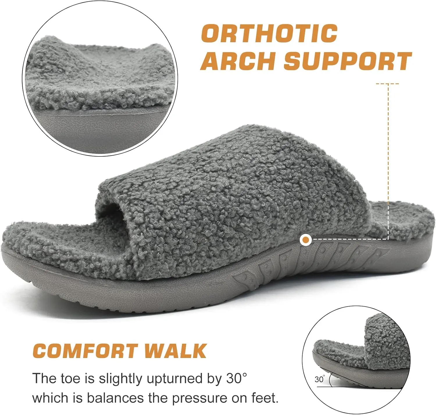 ONCAI Mens House Slippers with Arch SupportFur Slides with Orthopedic for Plantar Fasciitis Wide Footbed and Adjustable Straps Size 7.5-15