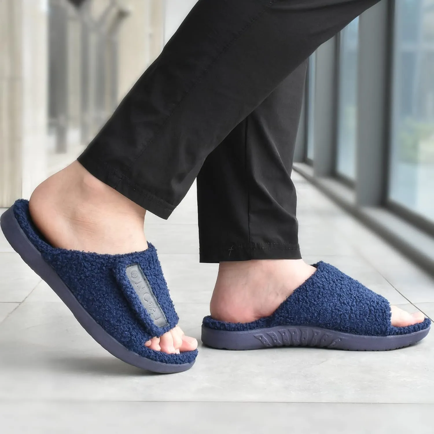 ONCAI Mens House Slippers with Arch SupportFur Slides with Orthopedic for Plantar Fasciitis Wide Footbed and Adjustable Straps Size 7.5-15