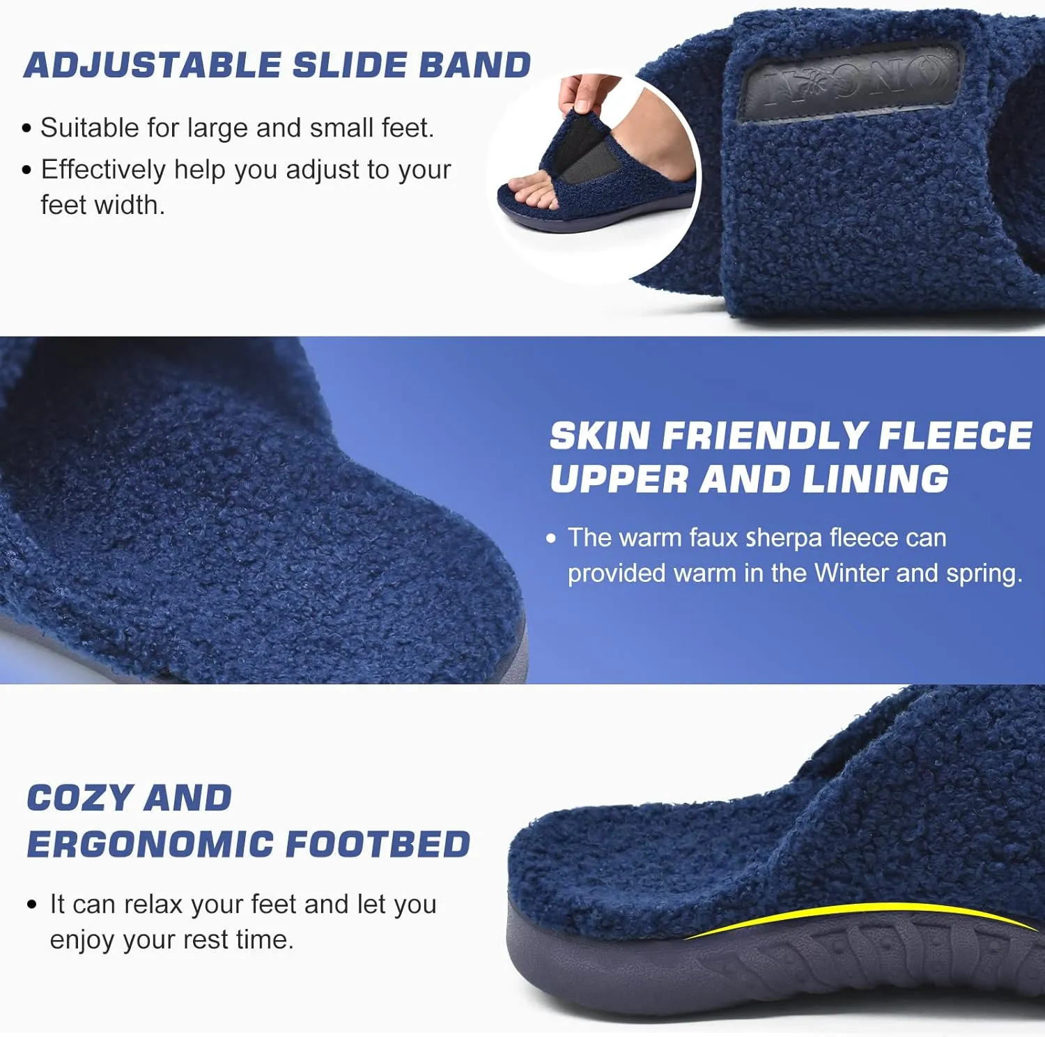 ONCAI Mens House Slippers with Arch SupportFur Slides with Orthopedic for Plantar Fasciitis Wide Footbed and Adjustable Straps Size 7.5-15