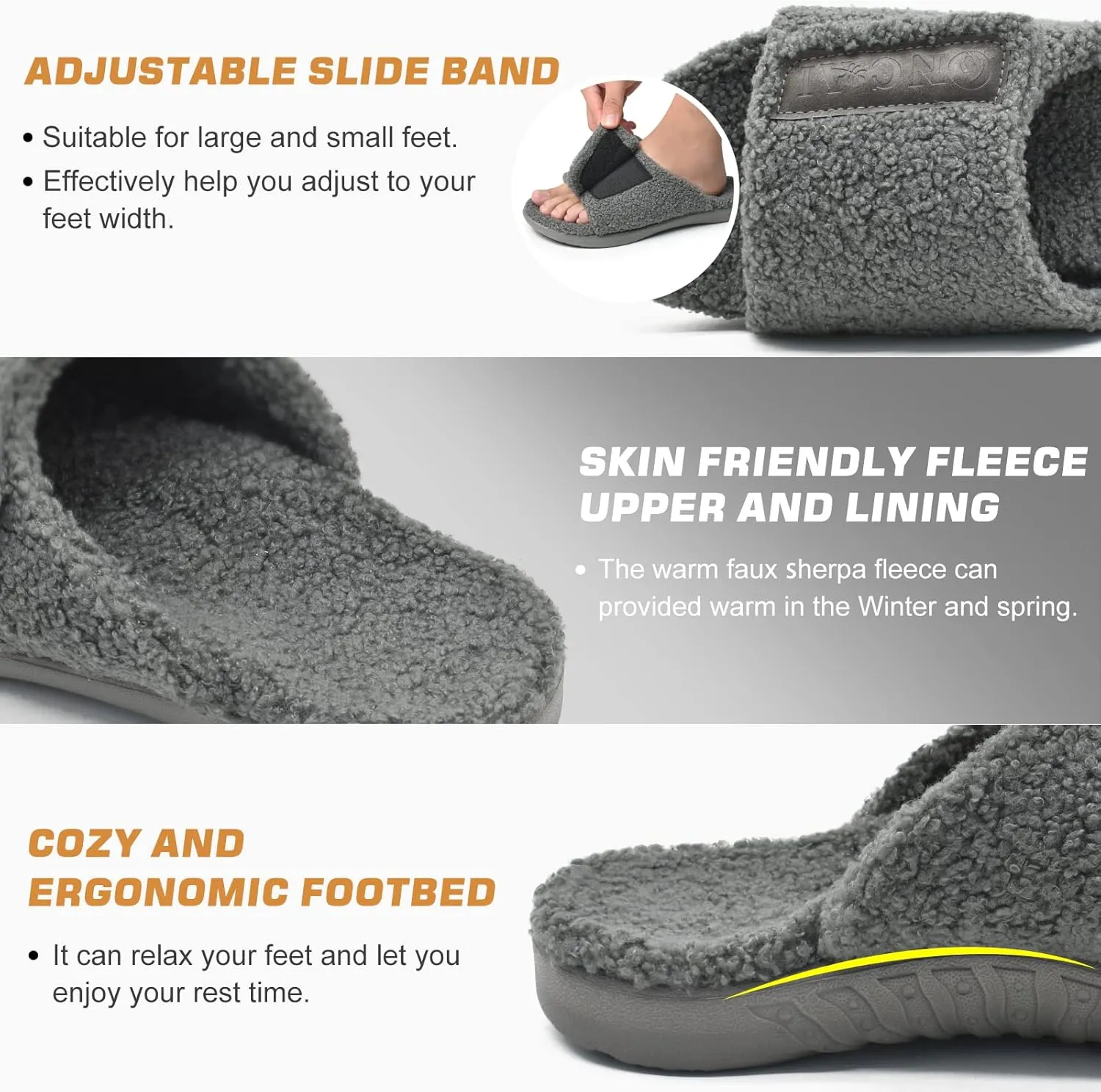 ONCAI Mens House Slippers with Arch SupportFur Slides with Orthopedic for Plantar Fasciitis Wide Footbed and Adjustable Straps Size 7.5-15