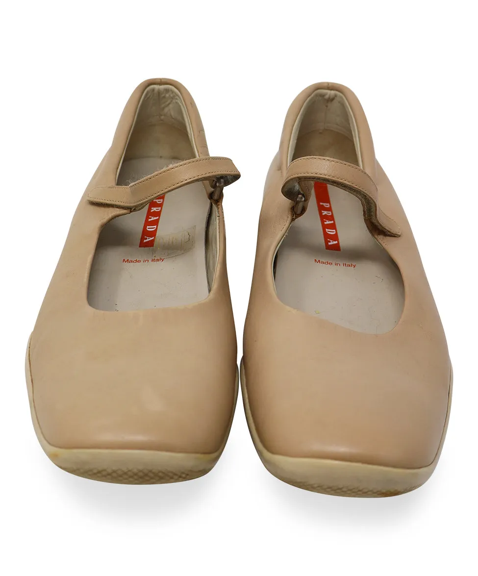 Prada Sport Tan Leather Flats sz 10