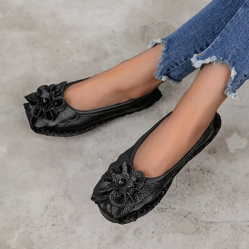 Retro personality folk style comfortable leather soft soled women's shoes