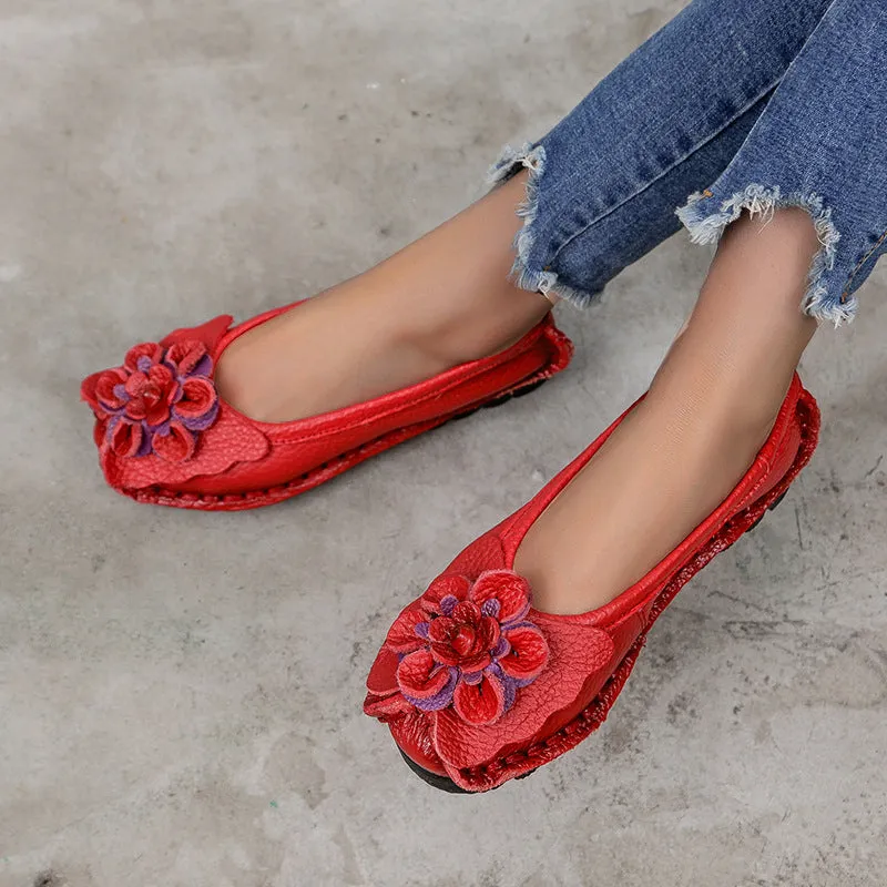 Retro personality folk style comfortable leather soft soled women's shoes