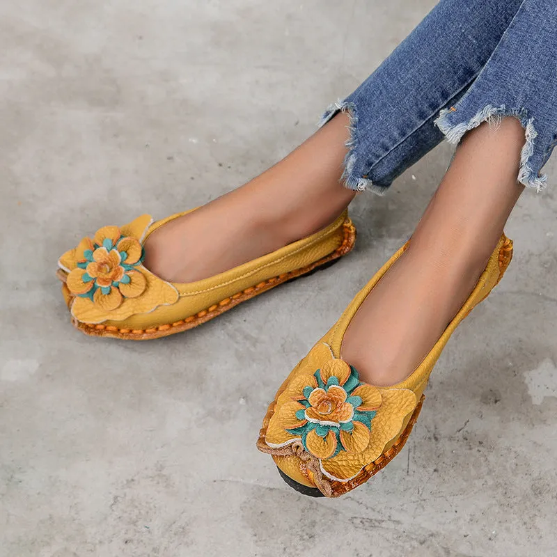 Retro personality folk style comfortable leather soft soled women's shoes