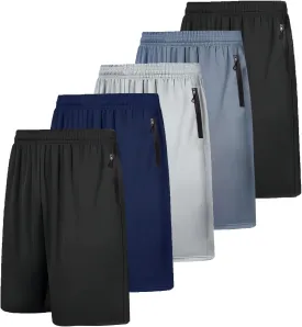 RPOVIG Men's Workout Shorts Sets 5 Pack with Zippered Pockets Basketball Gym Activewear Athletic Mesh Shorts