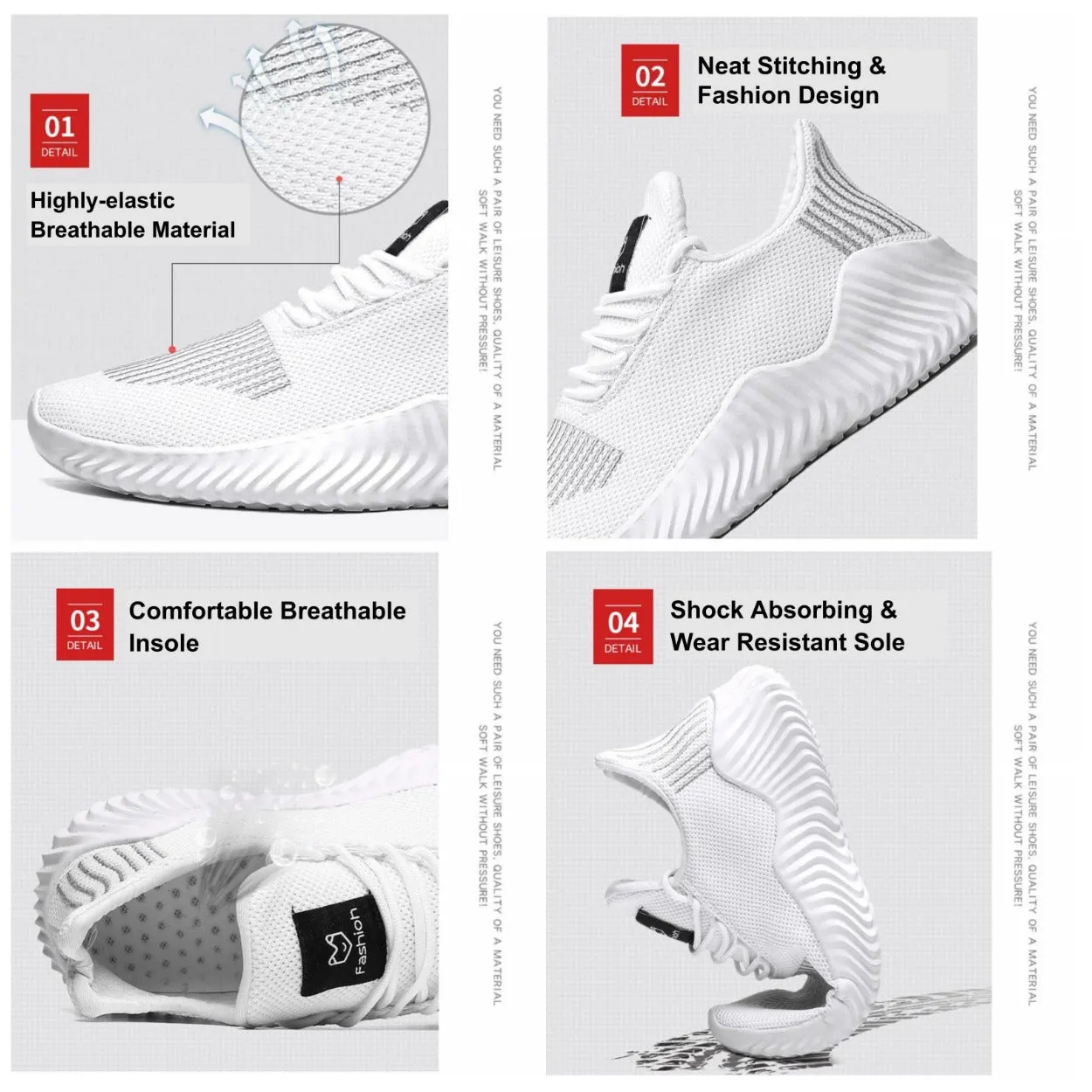 Sneakers Men's Outdoor Road Shoes Breathable Lightweight Non-Slip - White Size US9.5 = US43