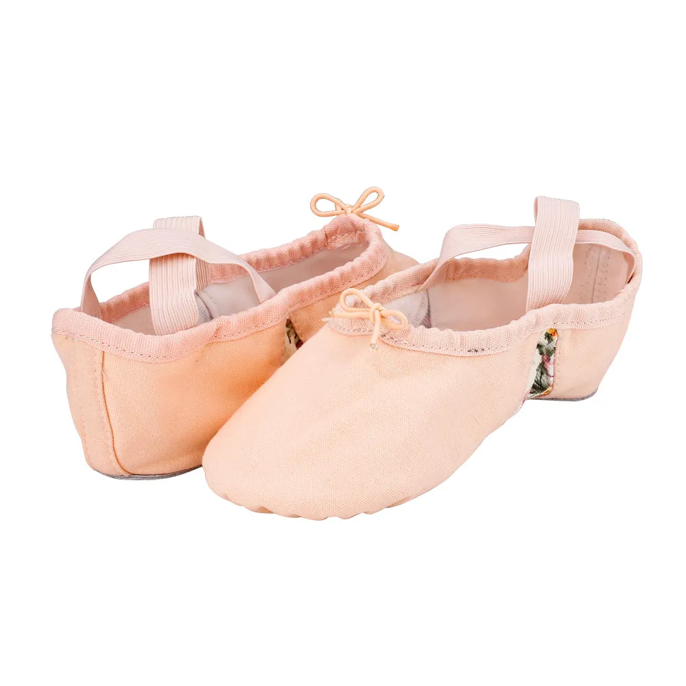 Split Sole Canvas Ballet Shoe Women Slip on Flower Flats