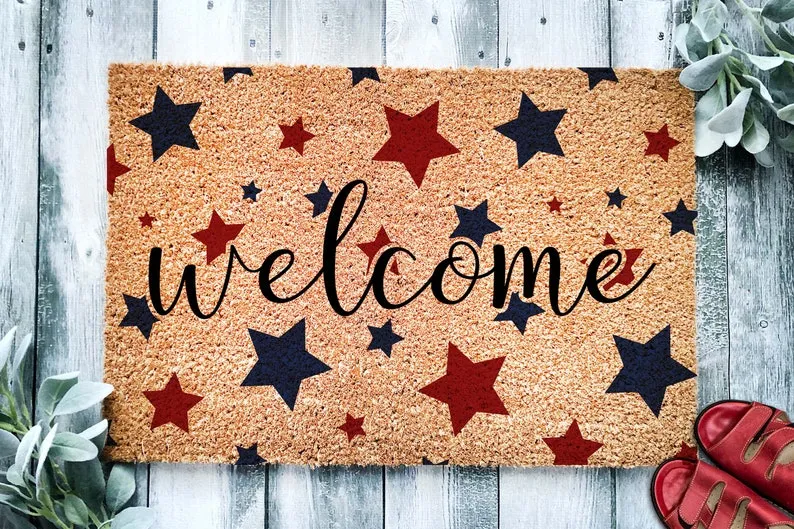 Star Spangled Welcome Door Mat | Patriotic Door Mat | Independence Day | Housewarming Gift | Closing Gift | Welcome Doormat | American Stars