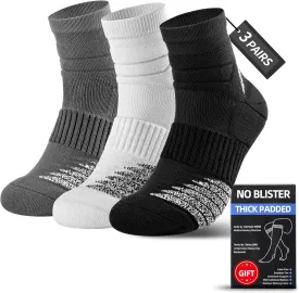 Thick Athletic Basketball Quarter Socks (3 Pairs) - Padded Running Socks with Ankle Protection and Max Cushion
