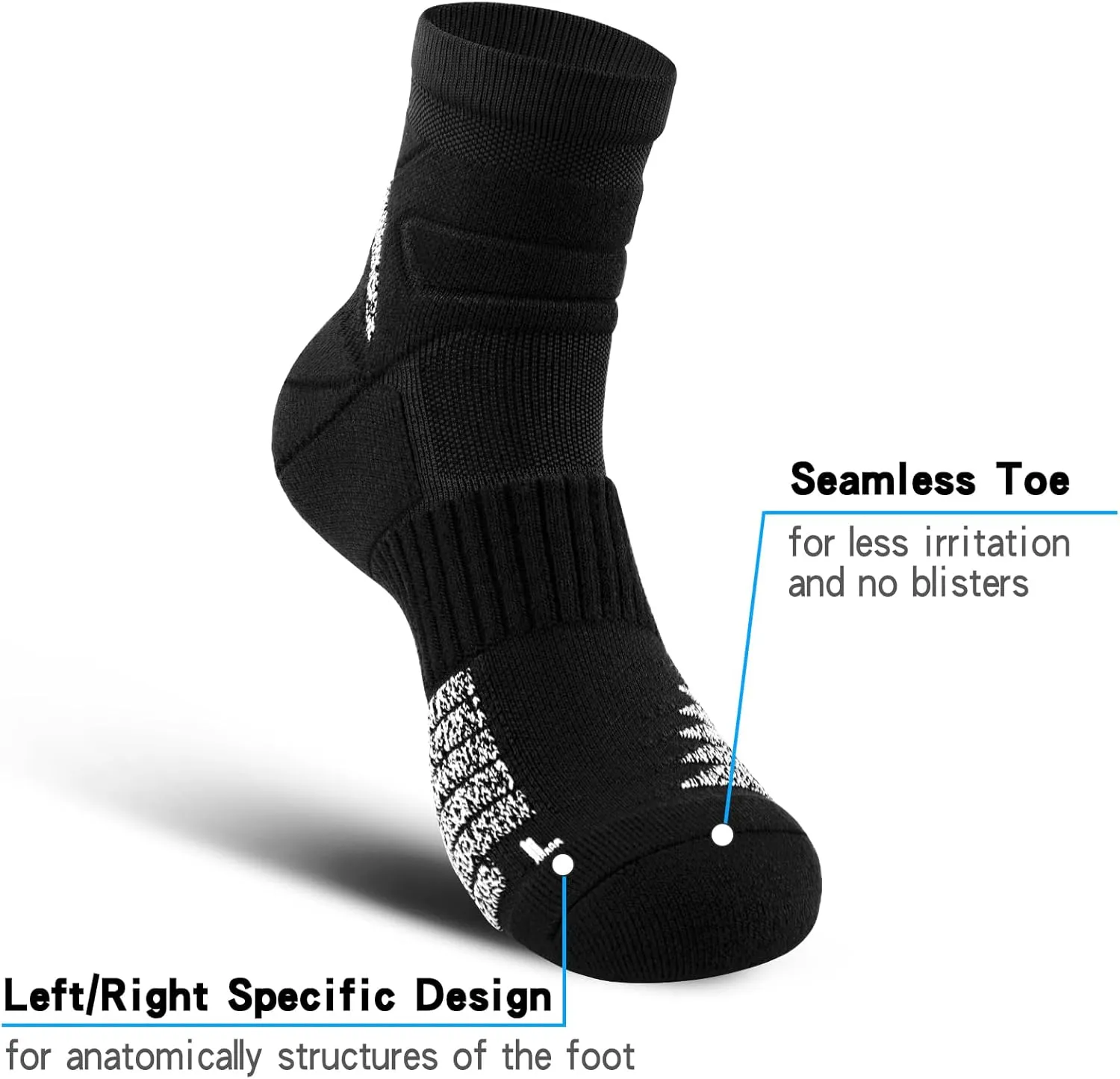 Thick Athletic Basketball Quarter Socks (3 Pairs) - Padded Running Socks with Ankle Protection and Max Cushion