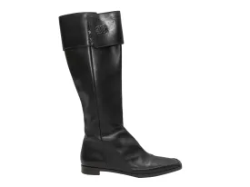 Vintage Black Chanel Knee-High Square-Toe Leather Boots Size 38