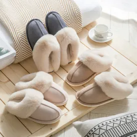 Winter Warm Home Fur Slippers Women Luxury Faux Suede Plush Cotton Shoes Indoor Bedroom Flat Heels Fluffy Slippers