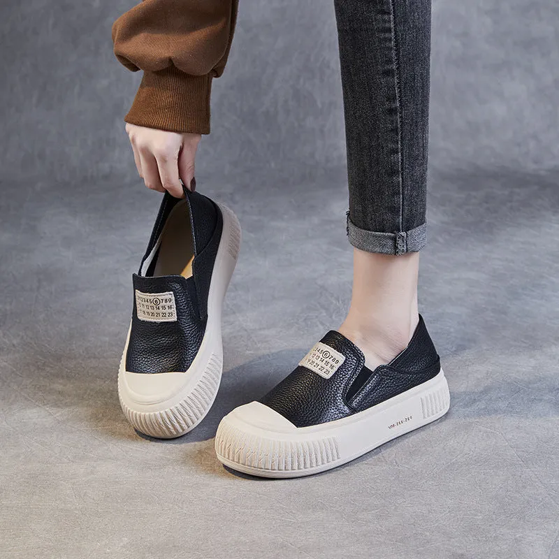 Women Minimalist Leather Thick Soled Flat Casual Shoes