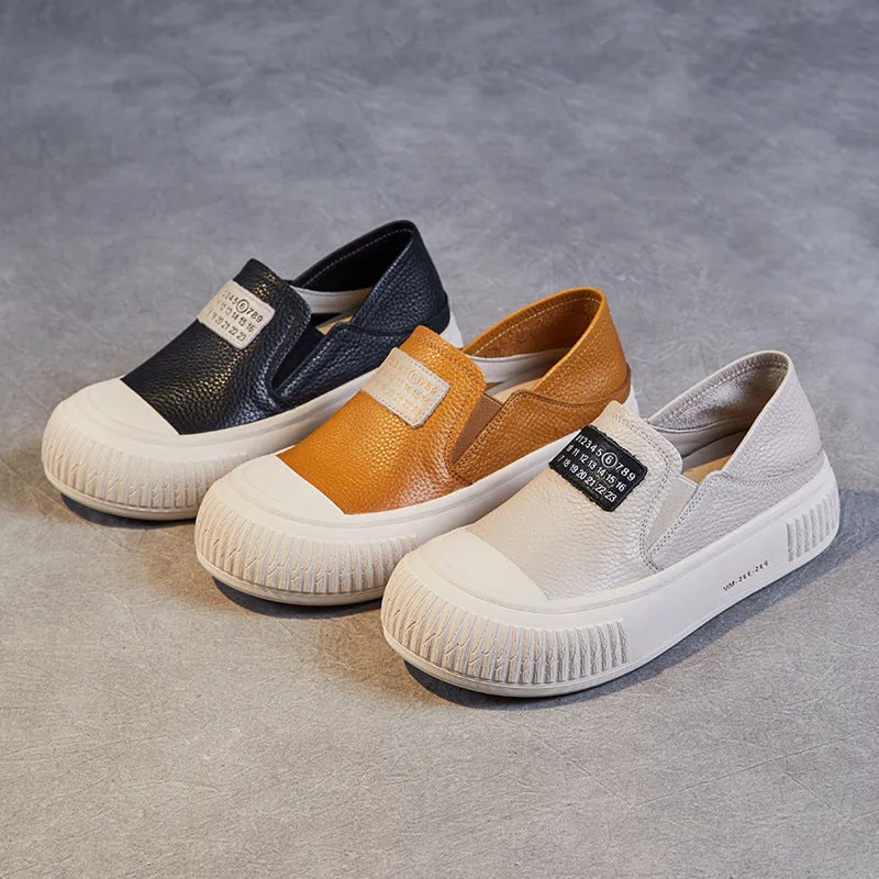 Women Minimalist Leather Thick Soled Flat Casual Shoes