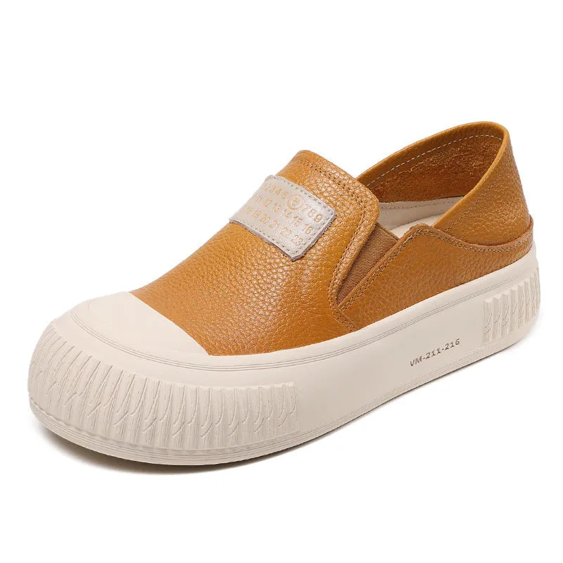 Women Minimalist Leather Thick Soled Flat Casual Shoes