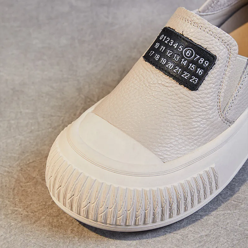 Women Minimalist Leather Thick Soled Flat Casual Shoes