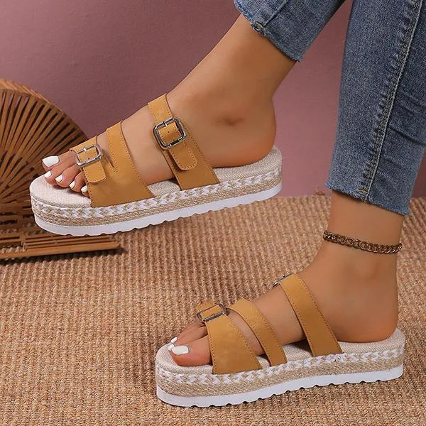 Women's Casual Belt Buckle Thick Soled Slippers 22007761S