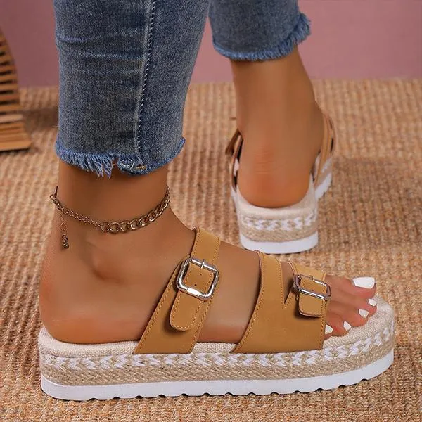 Women's Casual Belt Buckle Thick Soled Slippers 22007761S