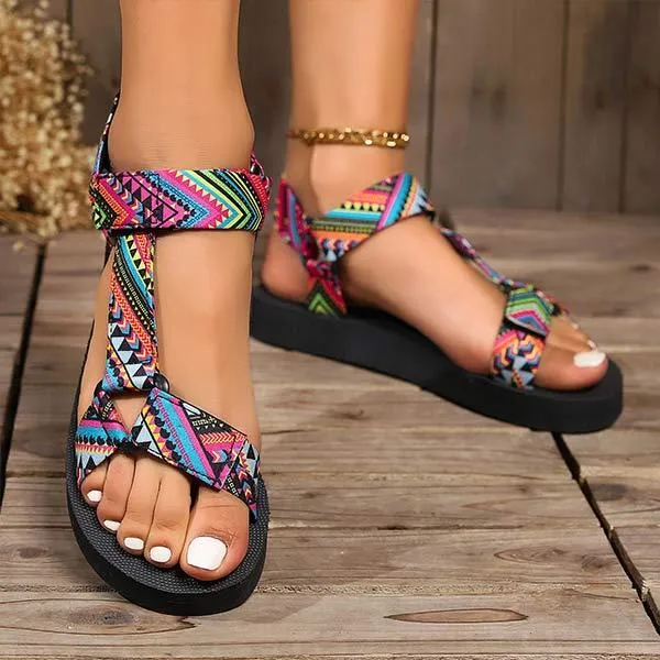 Women's Color Block Velcro Thick-Soled Beach Sandals 86375214C