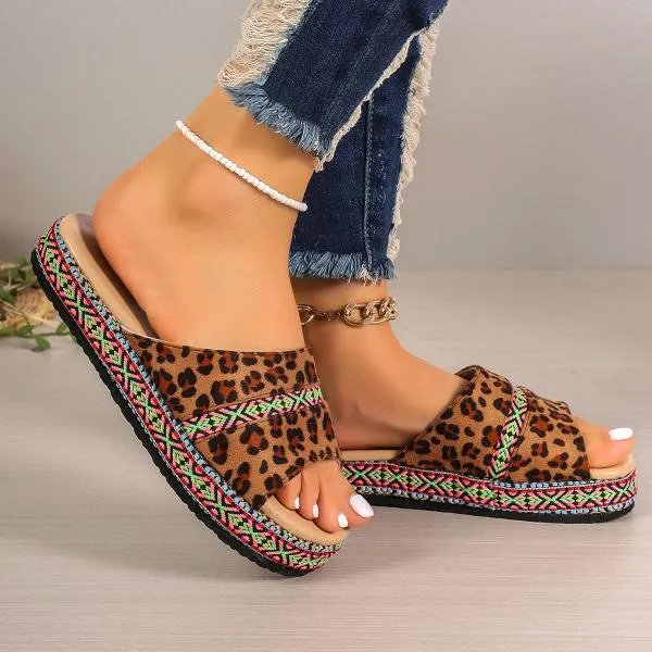 Women's Ethnic Style Leopard Print Thick-Soled Slippers 24268747S